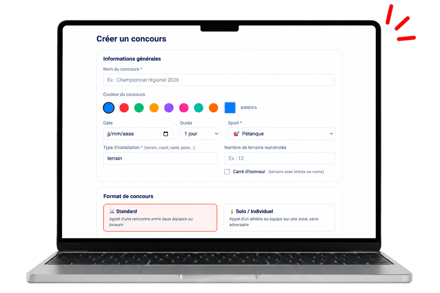 Formulaire de création du concours Notygo
