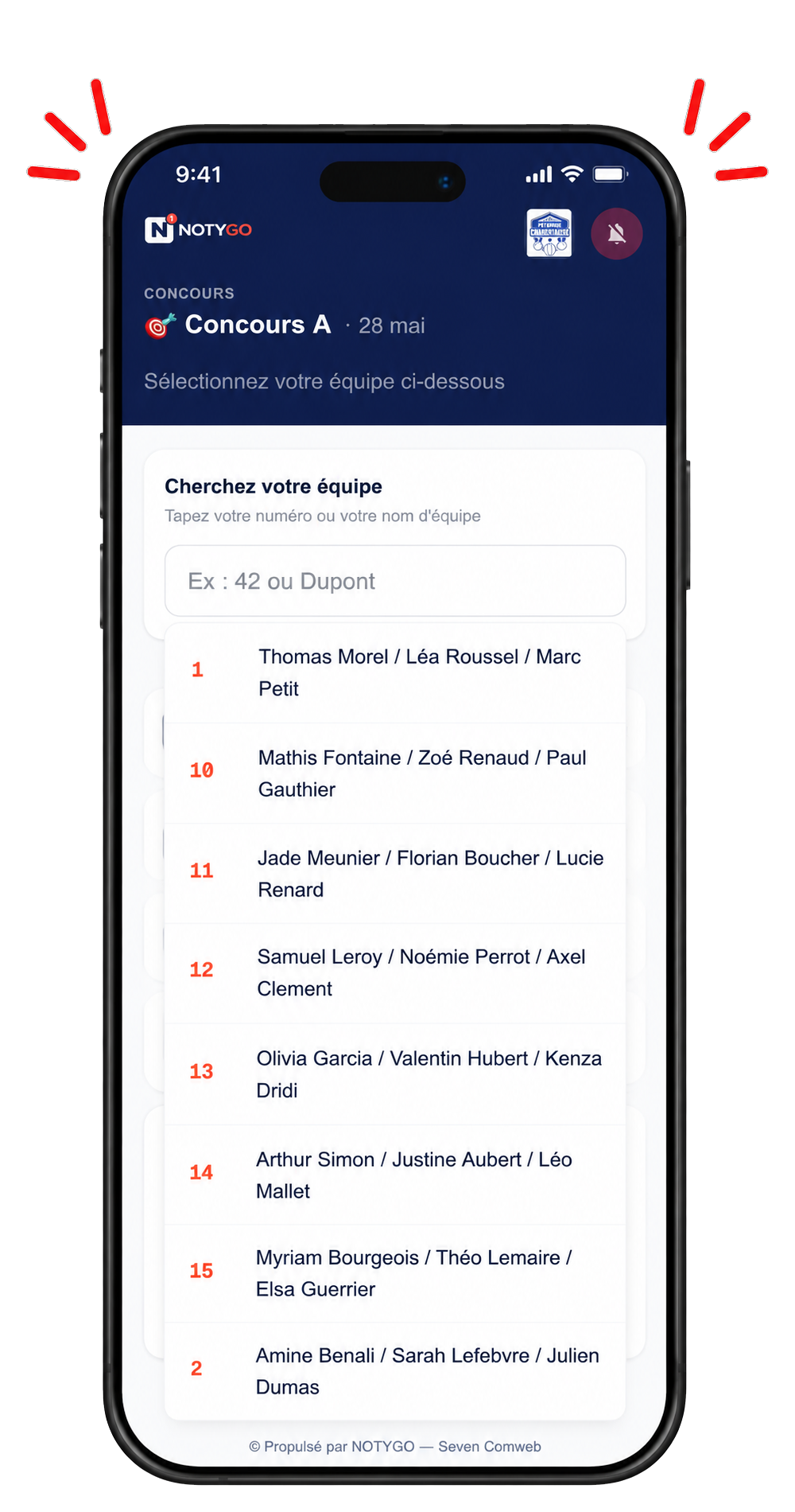 Page joueur avec liste des équipes