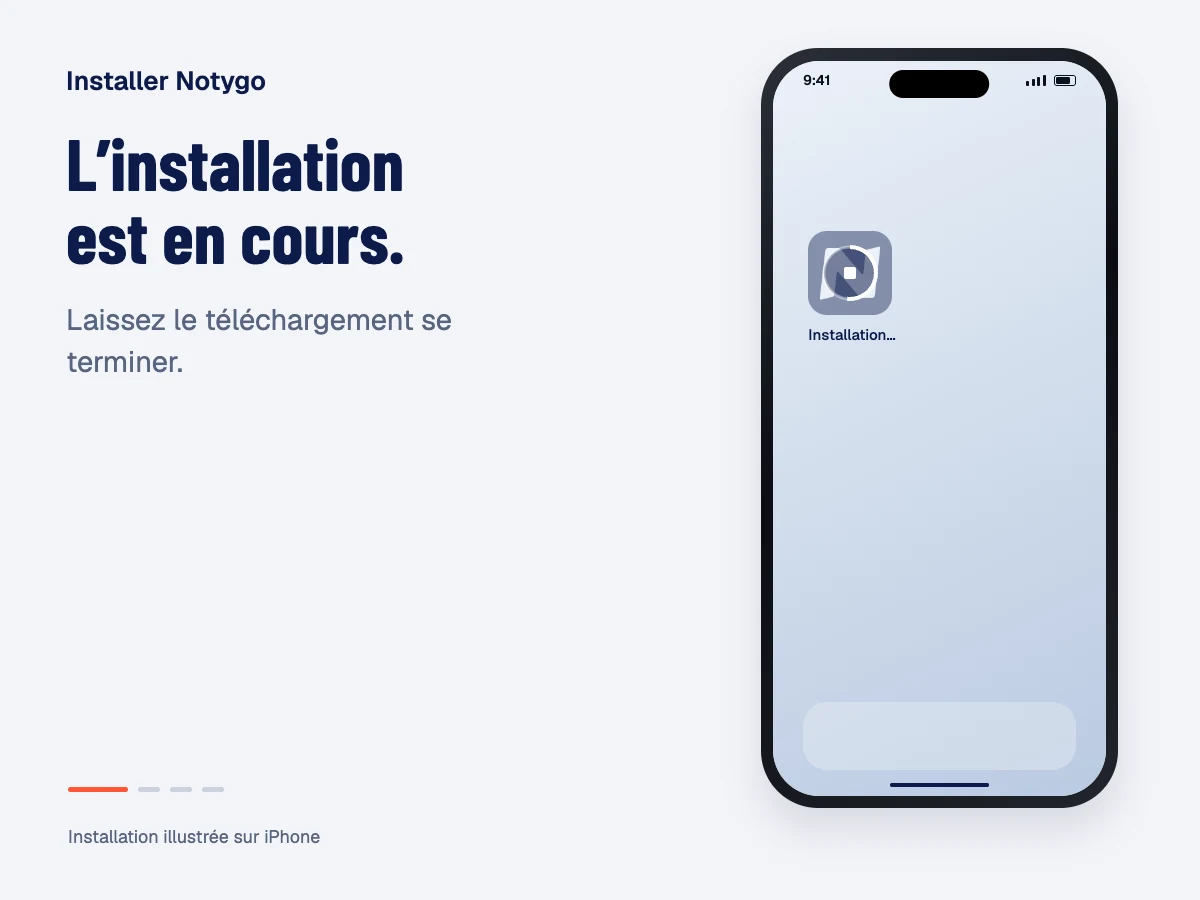 Installation de Notygo illustrée sur un iPhone